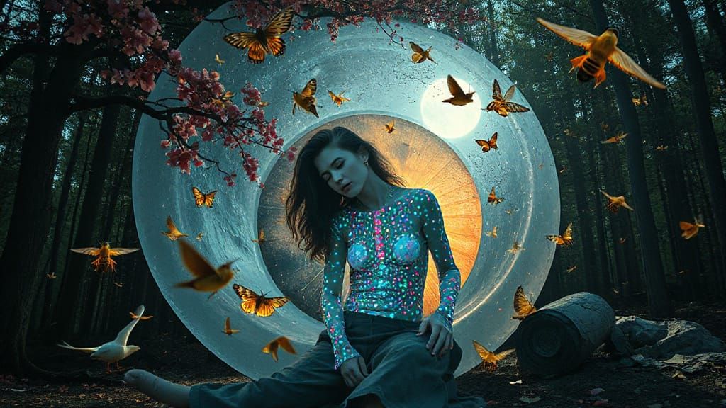 Surreal Bio-Art Collage of a Sculptor in a Spiral