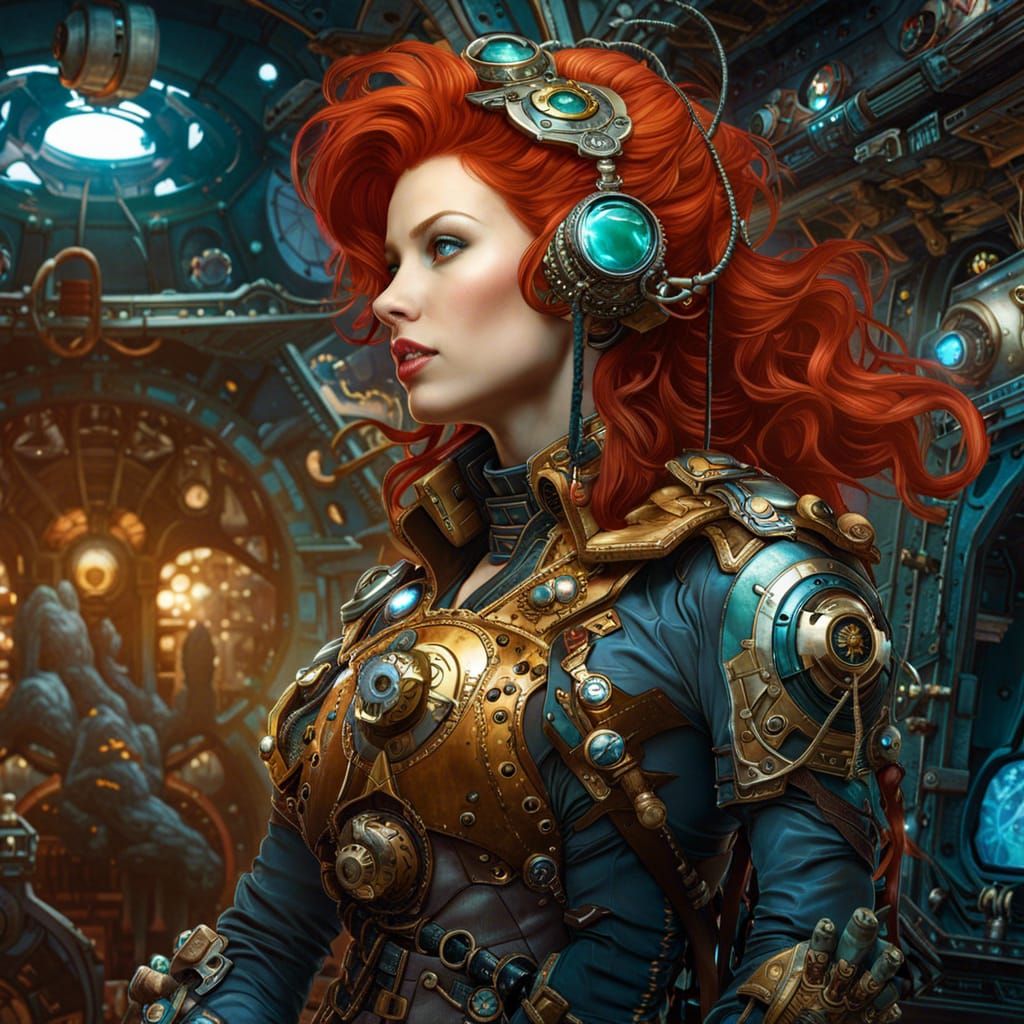 redhead space pirate on a space station 2