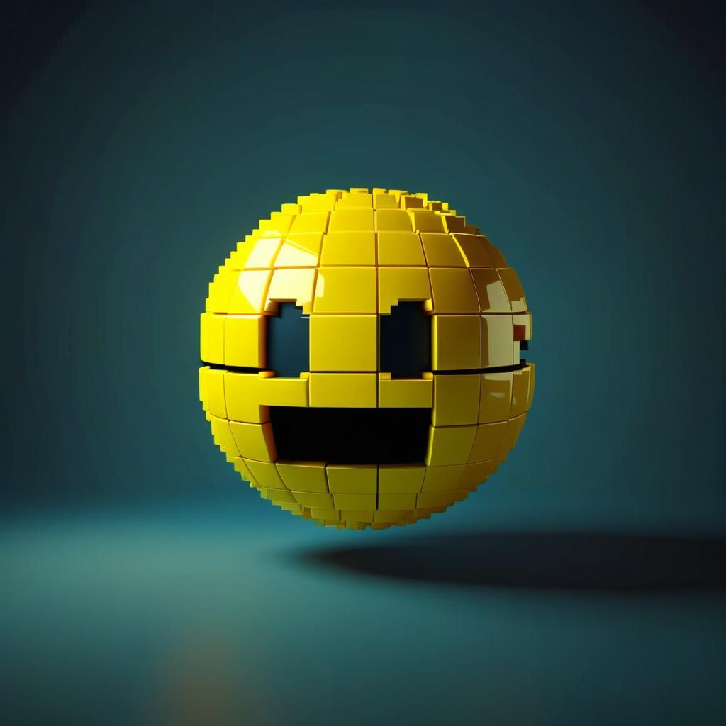 3D Pixel-Art Pac-Man Sphere in Retro Scene