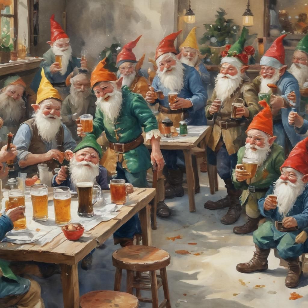 Merry Gnome Gathering in Vibrant Epic Impressionist Style
