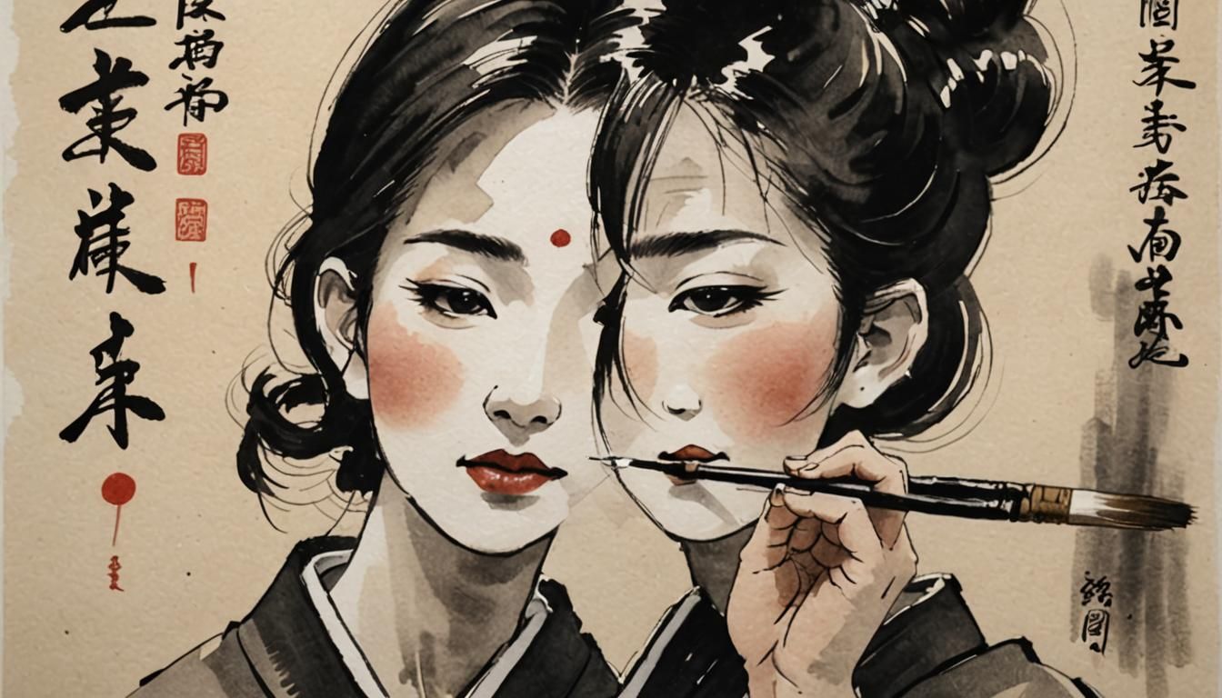 Sumi-e Art: Armless Woman Paints Japanese Haiku