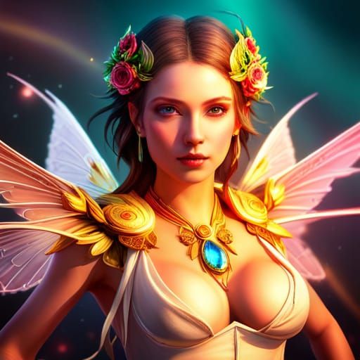 Rainbow Fairy Portrait in Enamel Art Style