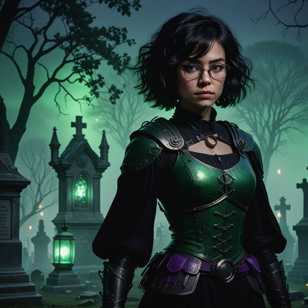 Dark Fantasy Portrait: Mysterious Warrior in Cemetery