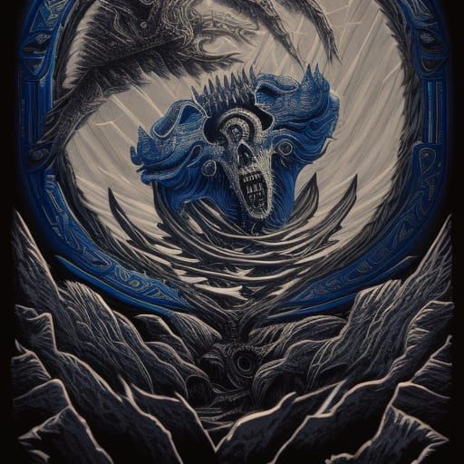 Scary Blue Monochrome Heavy Metal Album Cover