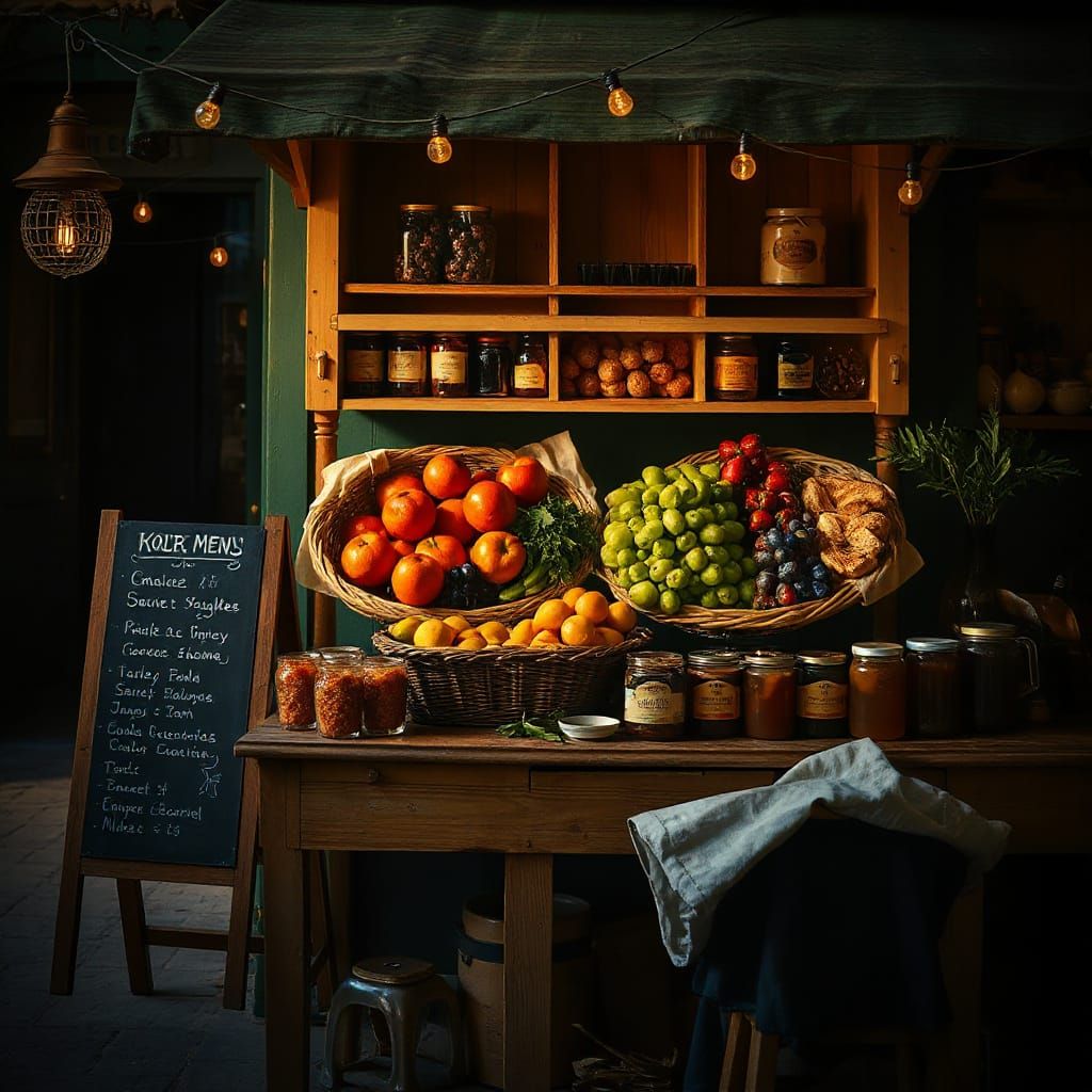 Chiaroscuro Farm Stand in Pre-Raphaelite Style