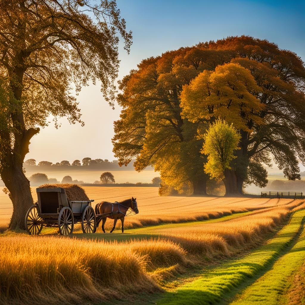 Autumnal Stooks of Wheat in British Countryside