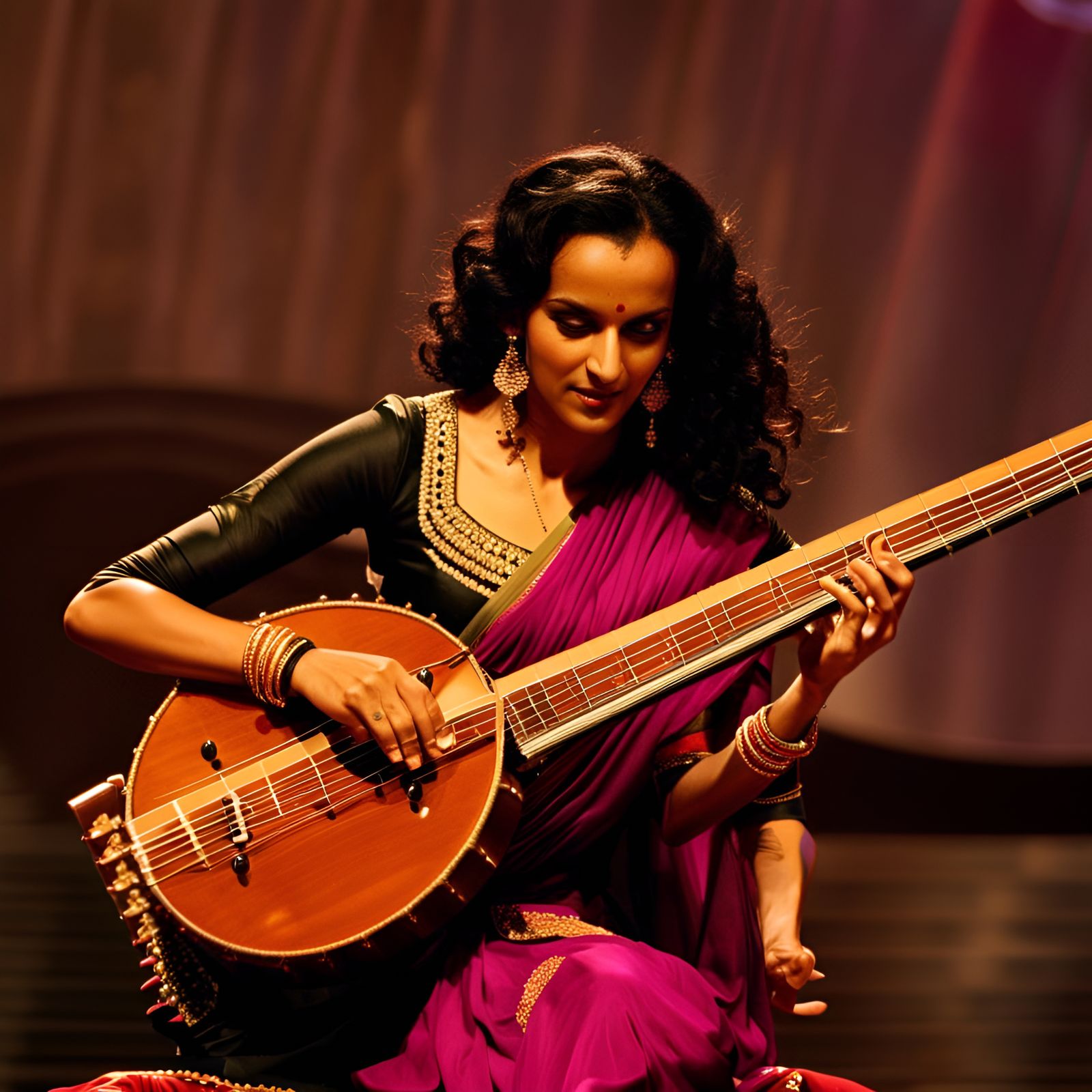 Anoushka Shankar Performing Sitar in Indian Theater