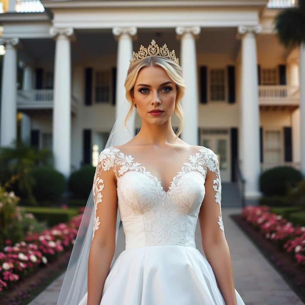 Regal Bride in Antebellum Elegance, in a Cyberpunk Cinematic...