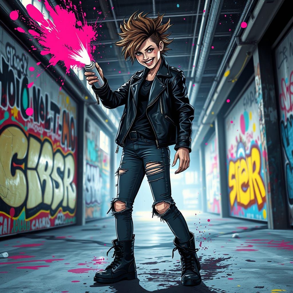 Wild Girl Unleashes Colorful Chaos in Futuristic Graffiti Se...