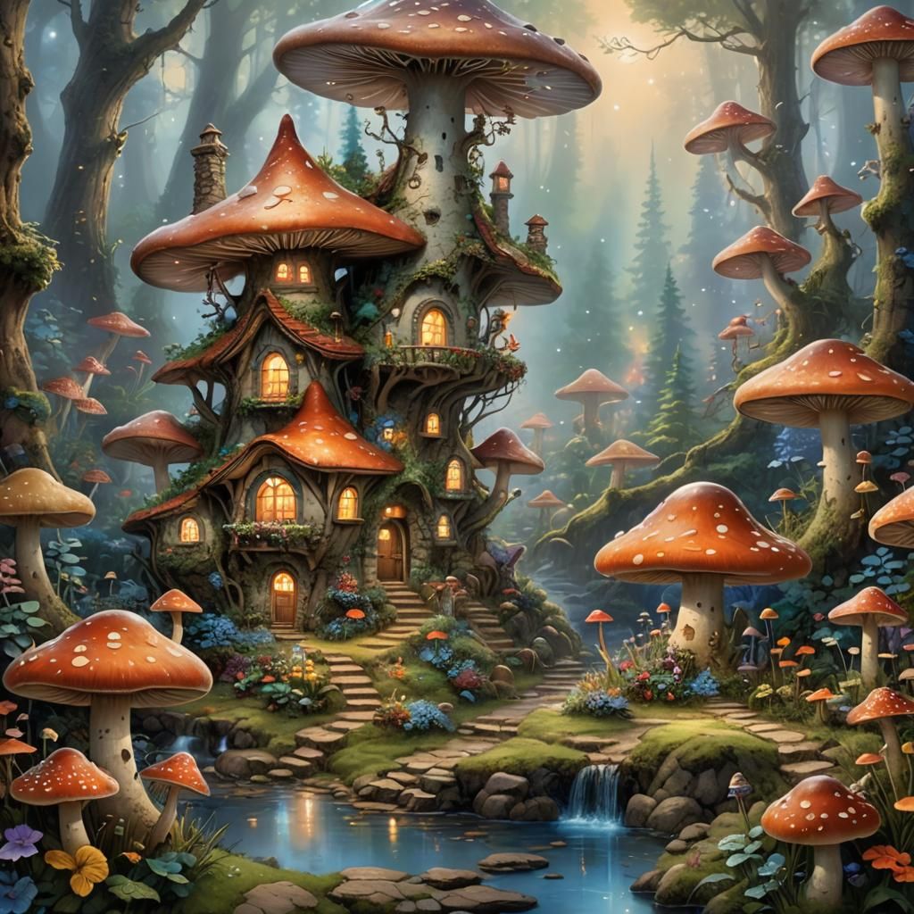Magical Ant Mushroom House in Whimsical Forest