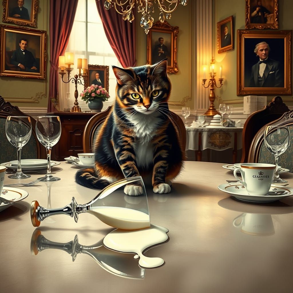 Cat Creates Milk Mayhem in Photorealistic Style