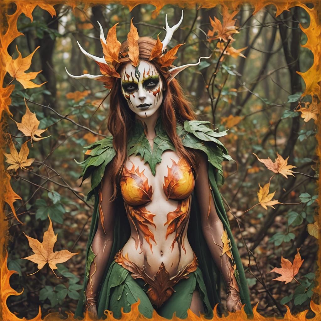 Elfin Leaf Body Art in Autumnal Colors