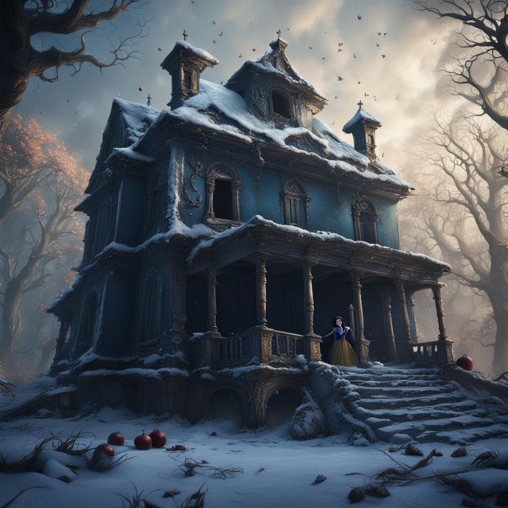Snow White in Abandoned House: Detailed Matte Painting