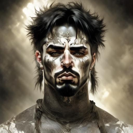 Detailed Portrait of a Goth Man in Art Nouveau Style