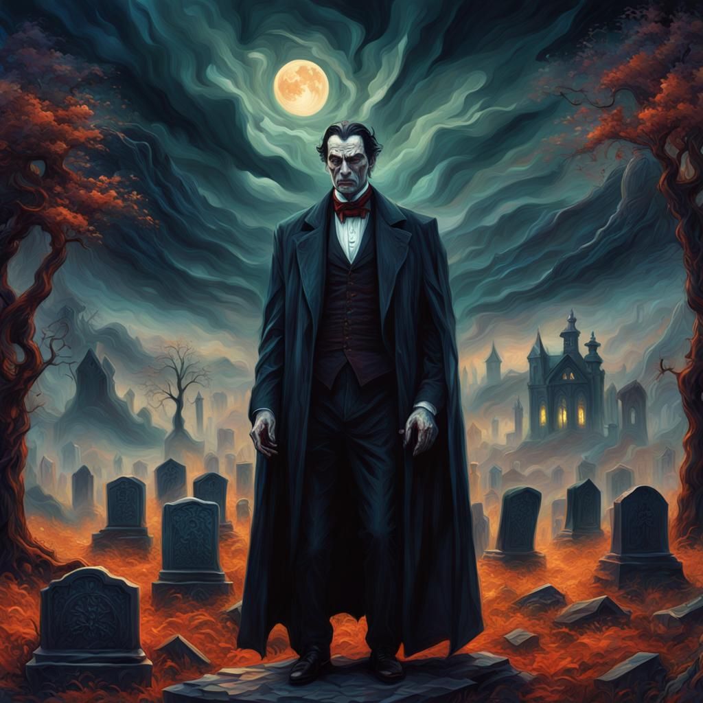 Vampire in Graveyard: Expressionist Neo-Impressionism Portra...