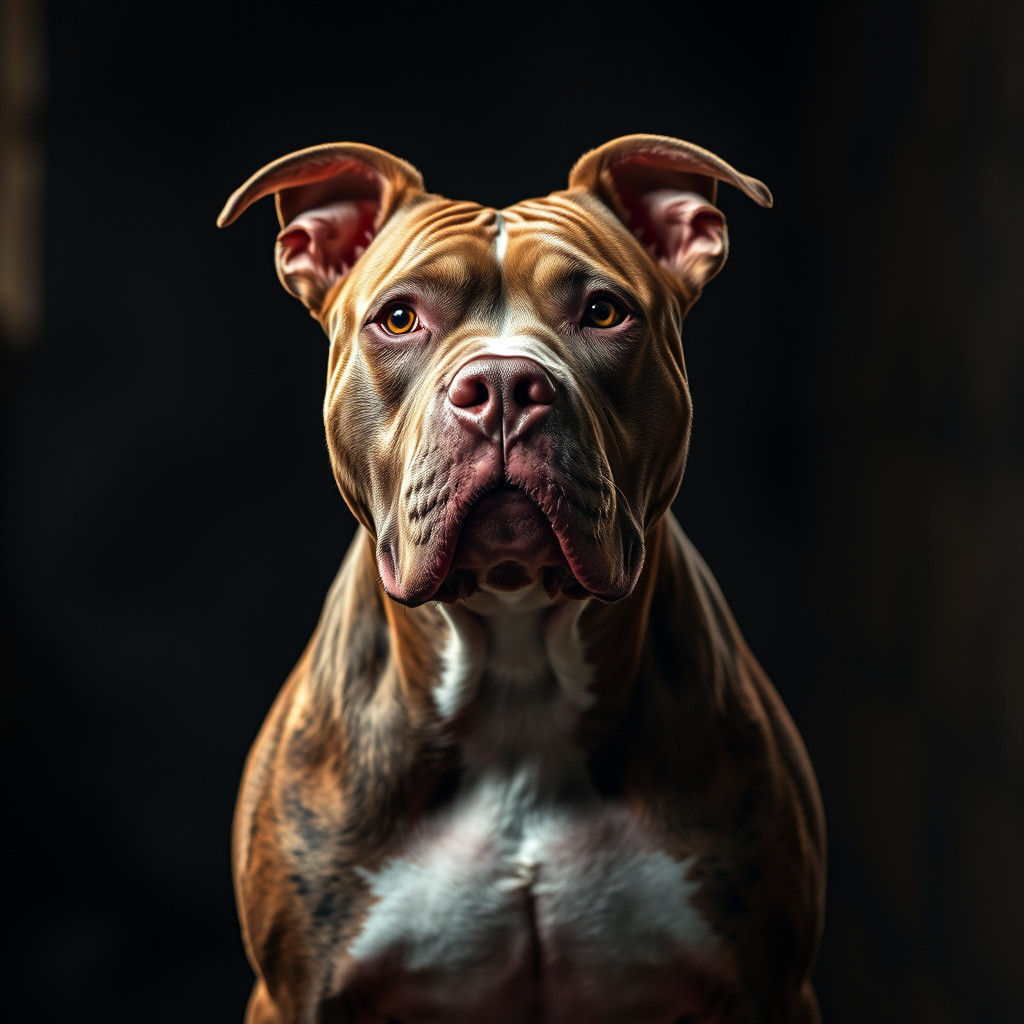 Dramatic Pit Bull Portrait in Hyperrealistic Style