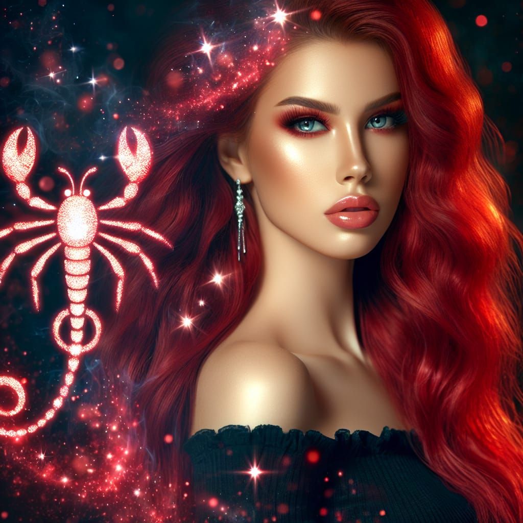 Scorpio Zodiac Woman with Red Hair and Magic