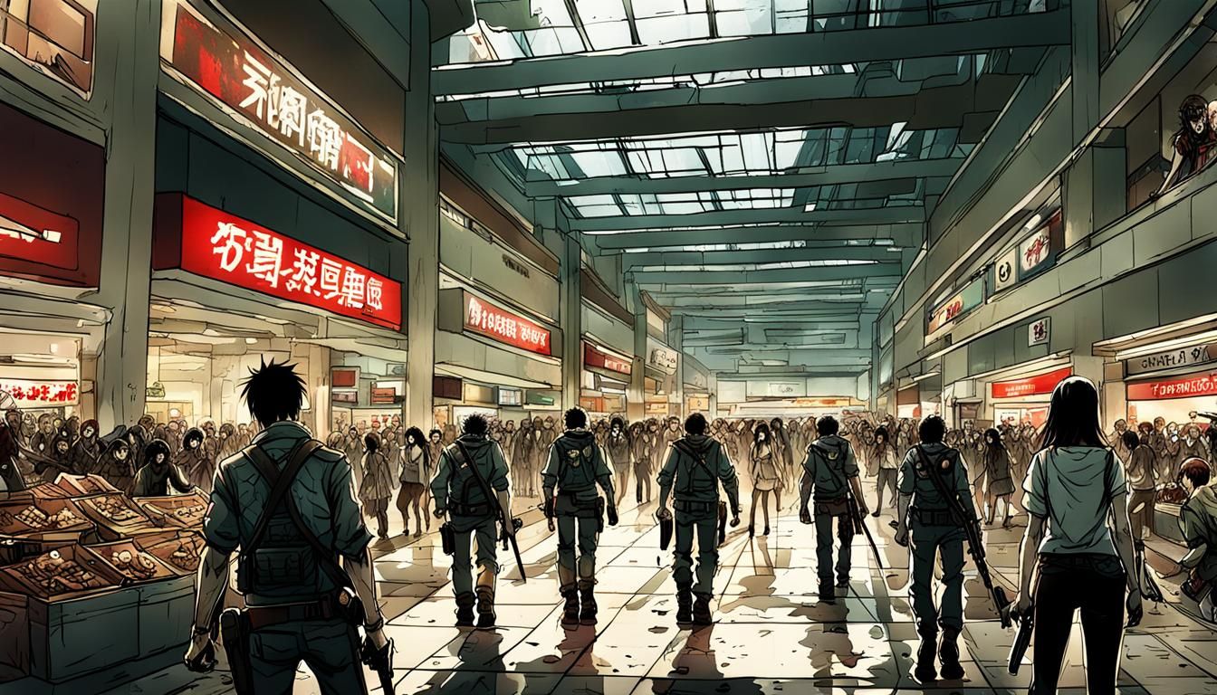 Zombie Apocalypse in Mall: Anime Manga Style