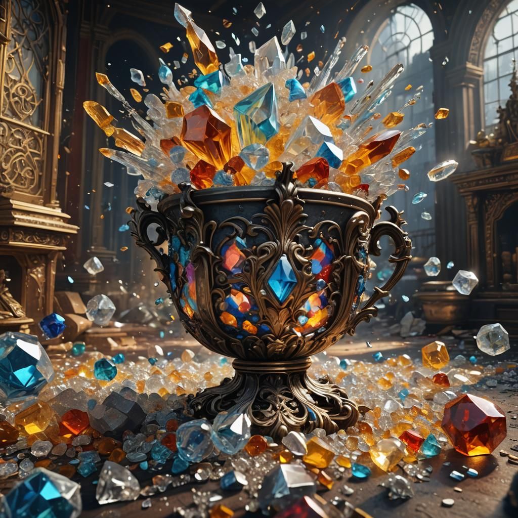 Crystal Vase Explosion into Diamonds