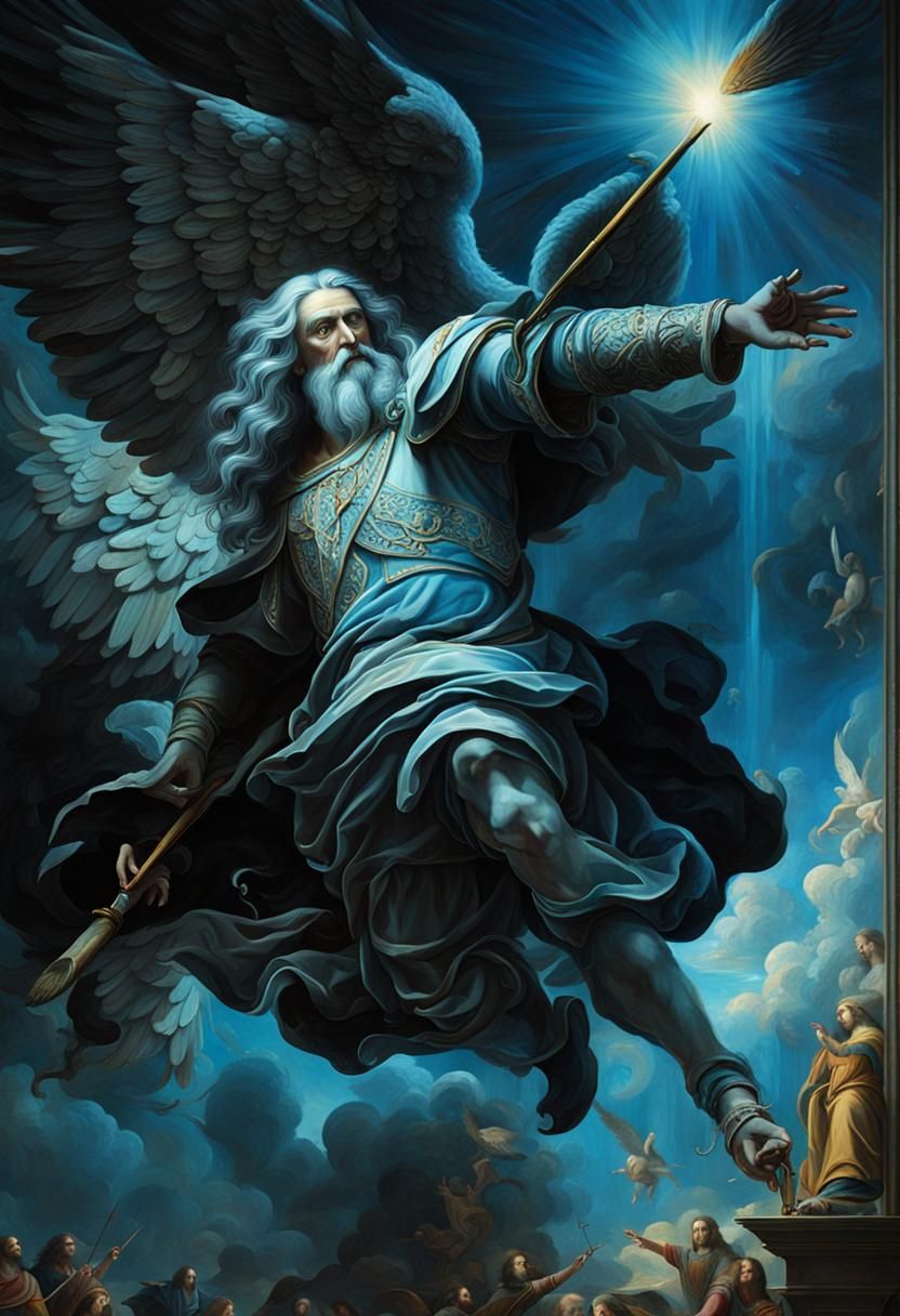 Léonard de Vinci est représenté en train de peindre avec un ...