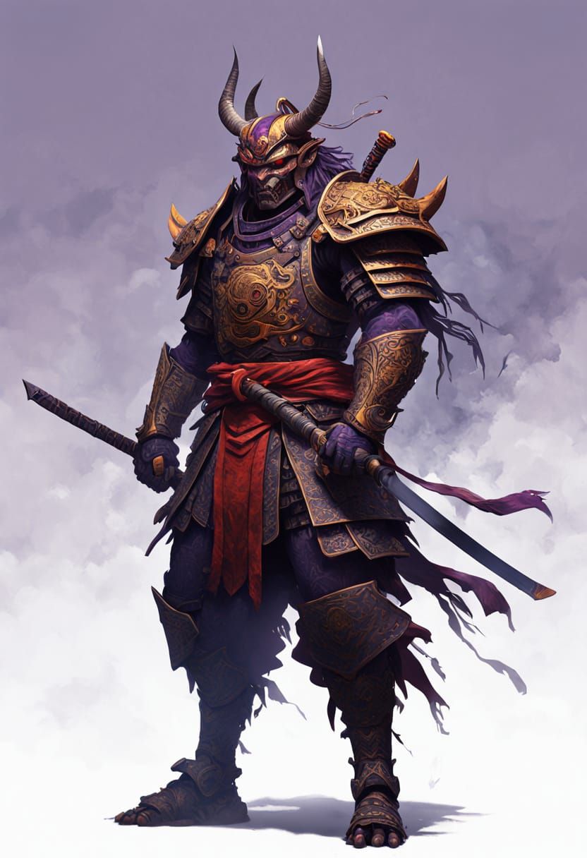 Epic Red Oni Samurai Conquers Giant Monster in Hyperdetailed...