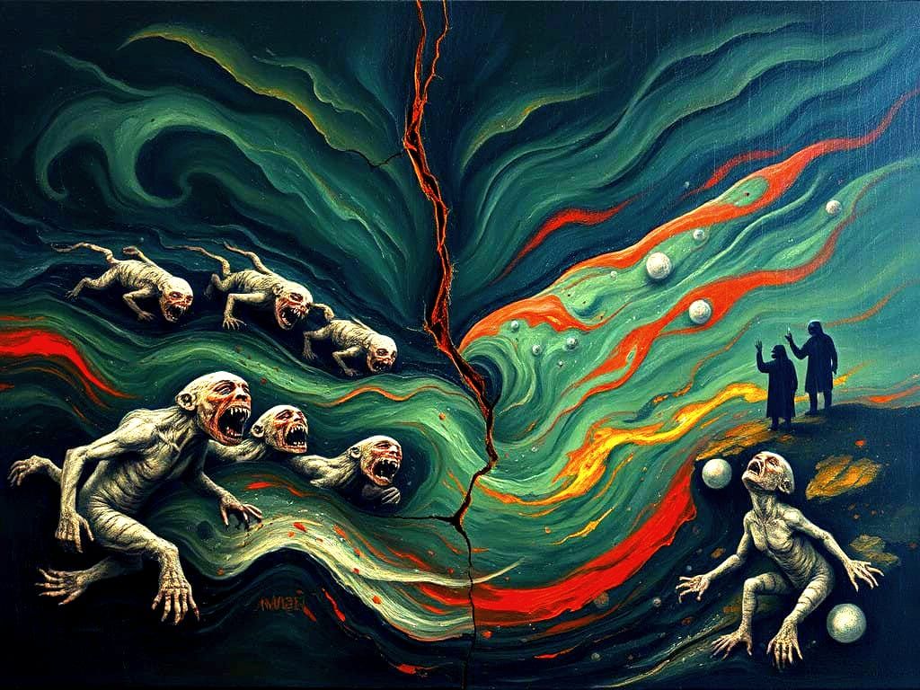 Surreal River of Rust: An Oil Painting