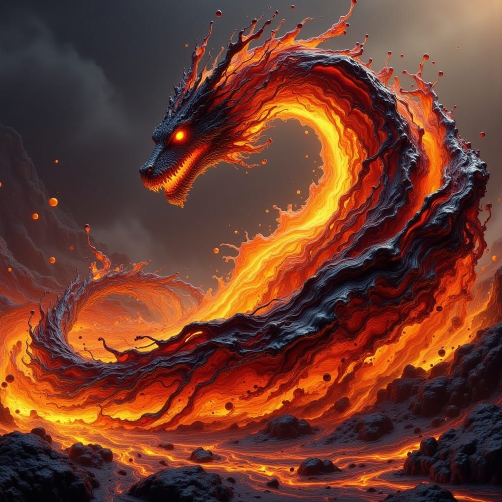 Majestic Lava Dragon in Volcanic Landscape