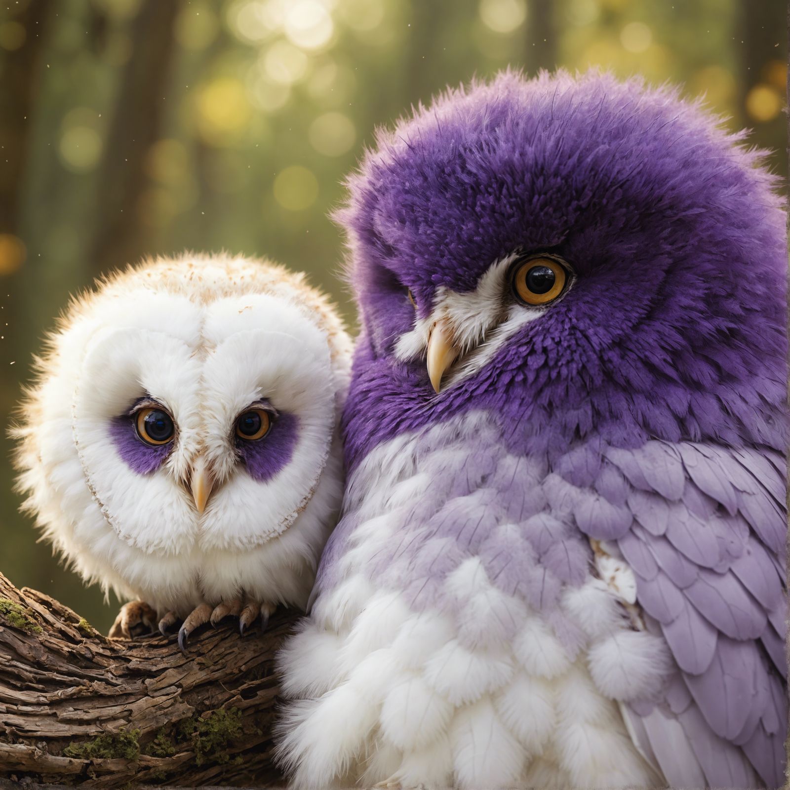 Purple Owls Portrait in Detailed Digital Art Style