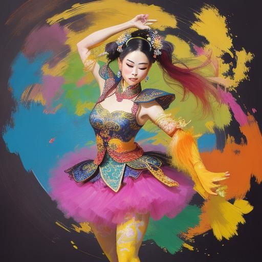 Shih Tzu in Tutu: Abstract Oil Painting