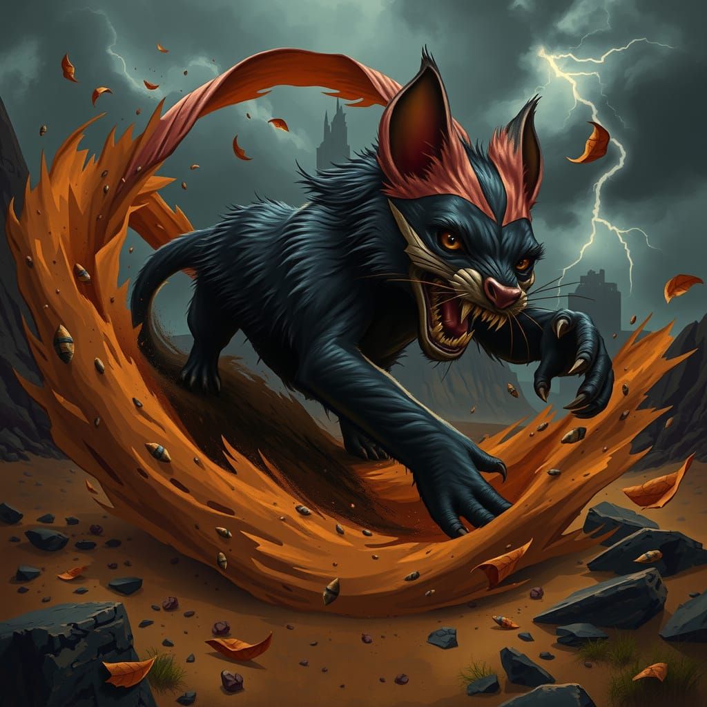 Fierce Tasmanian Devil in Dust Vortex Digital Painting