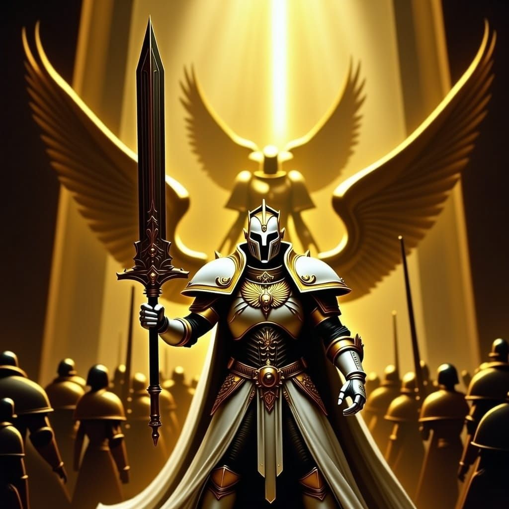 Regal Man with Sword and Mecha Wolf Hound