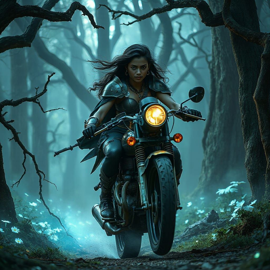 Sri Lankan Warrior Rides Spectral Motorcycle in Enchanted Fo...