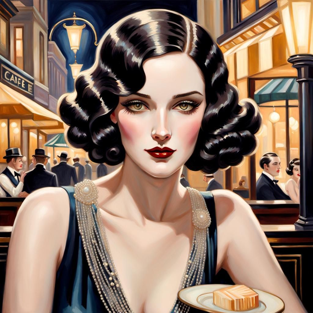 1920s French Ingenue Portrait in Art Deco Style