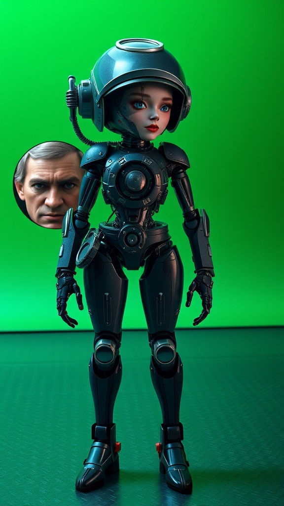 Steampunk Female Robot in Metallic Spacesuit