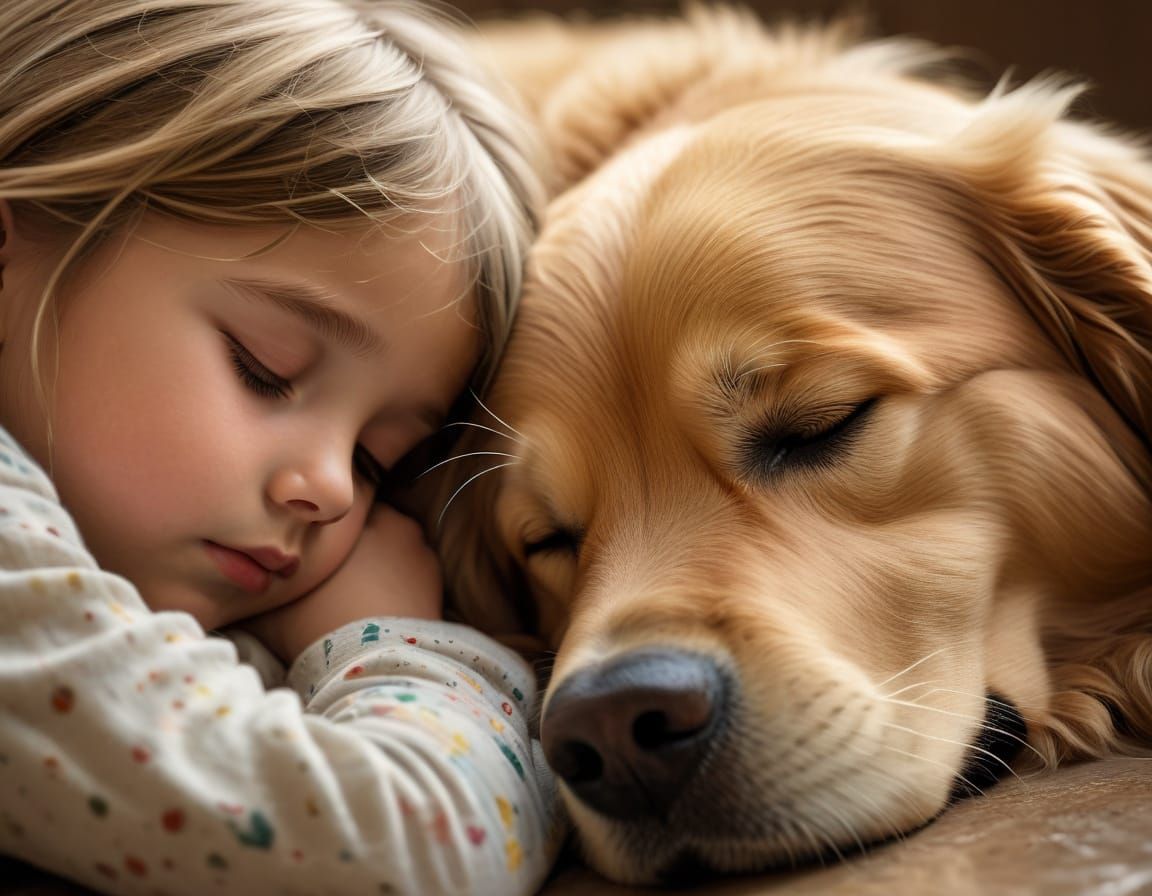 Golden Retriever and Child Share a Peaceful Moment