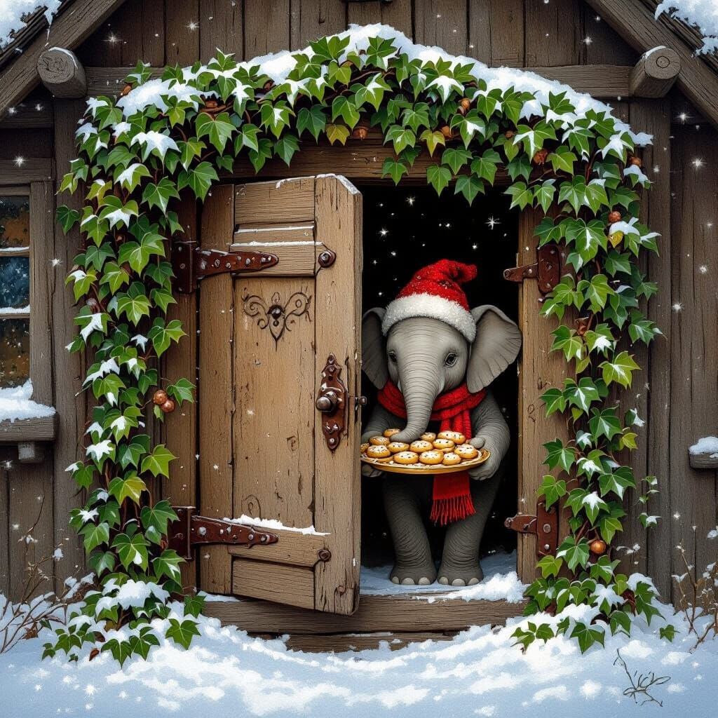 Elephant Christmas Cookies in Overgrown Cupboard