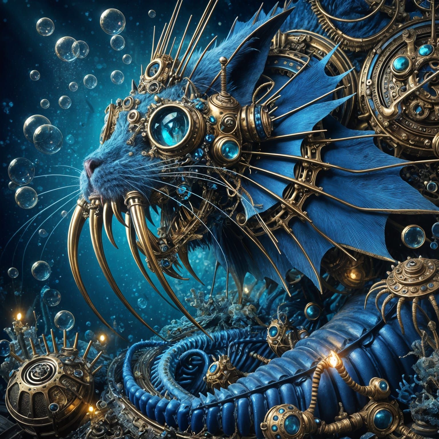 Steampunk Cat-Monster of the Deep Sea