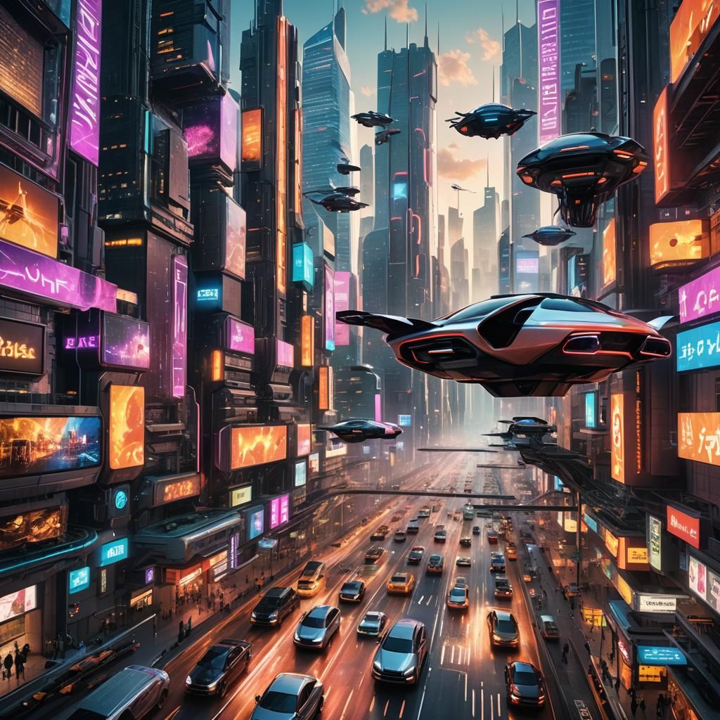 Neon Skyscrapers in Futuristic Cyberpunk Metropolis