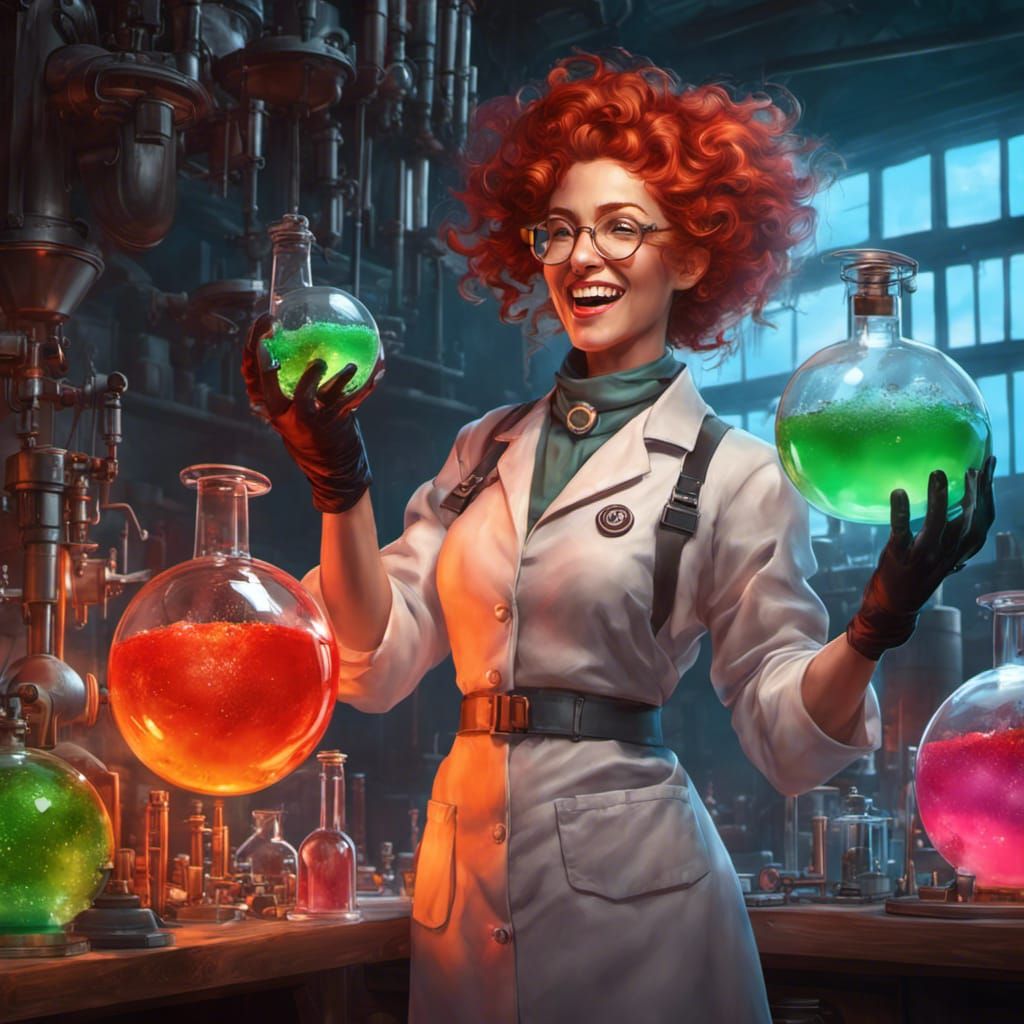 Mad Scientist Experimenting in Laboratory as Digital Art