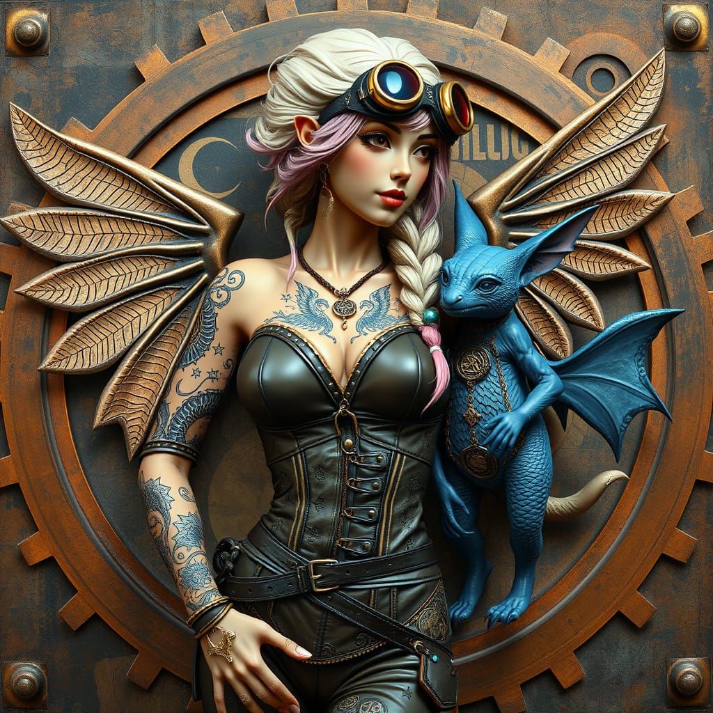 Steampunk Japanese Woman and Kobold in Forge