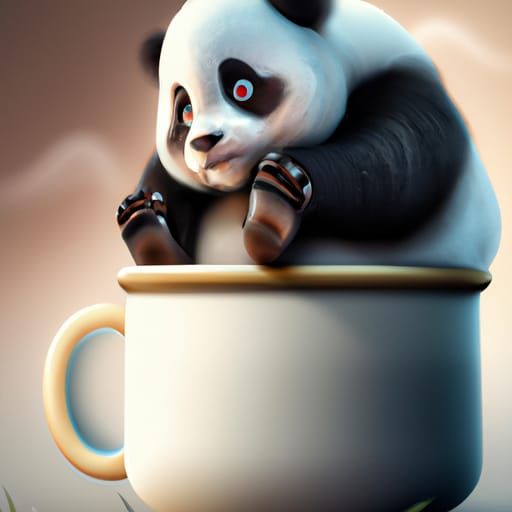 Adorable Panda Cub in Cup: Digital Fantasy Art
