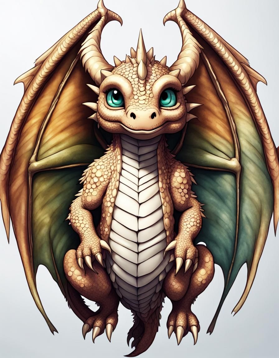 Whimsical Chibi Dragon on White Background