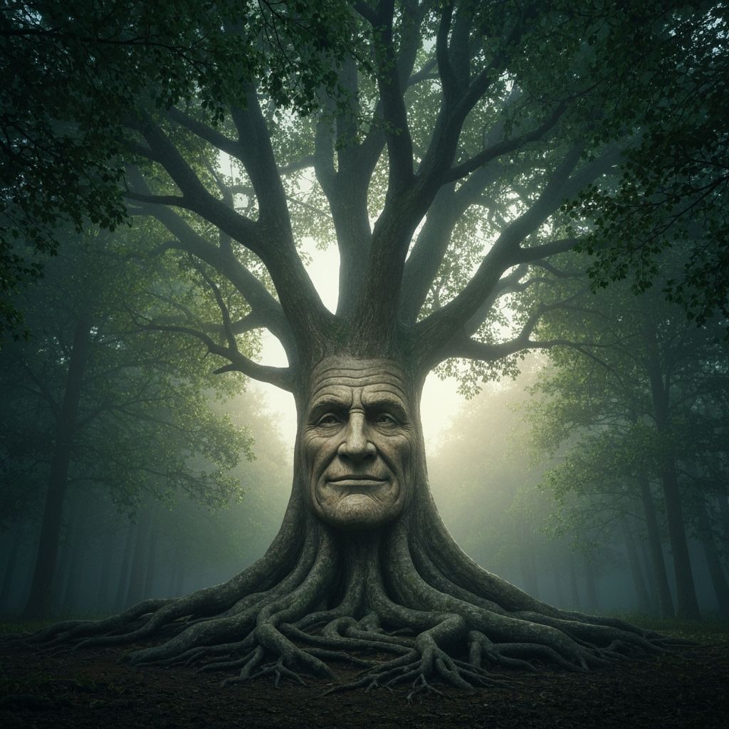 Mystical Tree with Face in Ethereal Forest