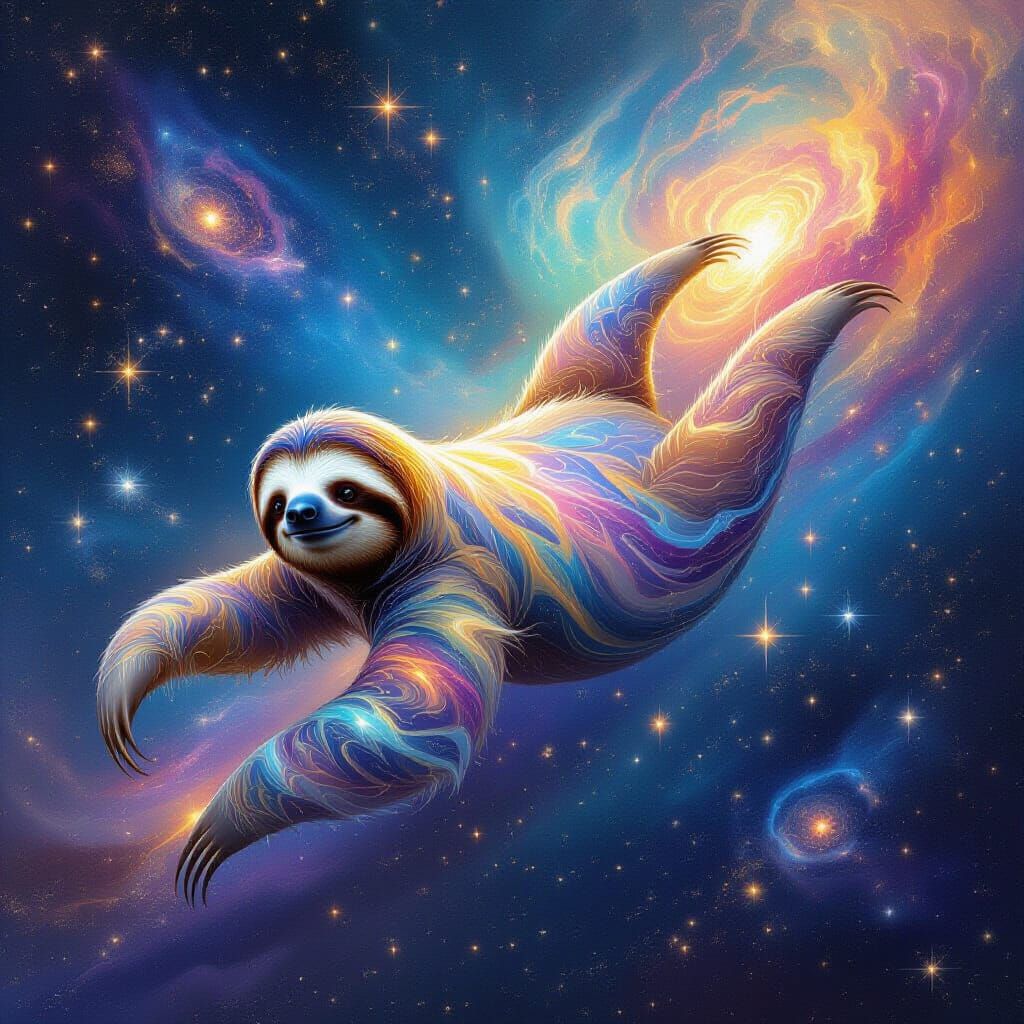 Celestial Sloth Drifting Through Cosmic Ocean