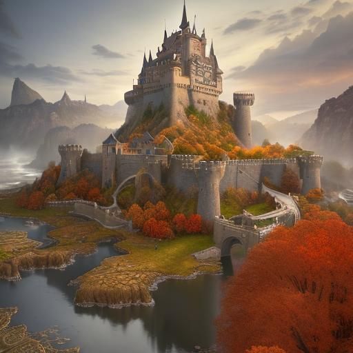 Autumn Castle Gate in Detailed Matte Painting Style