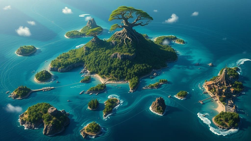 Mystical Archipelago Map in Turquoise and Gold