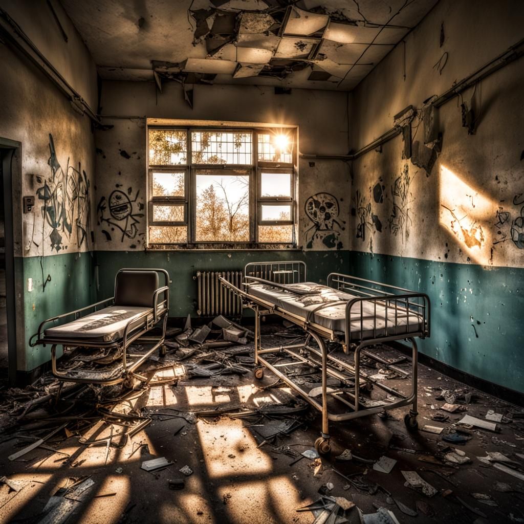 Eerie Abandoned Hospital Ward in Hyperrealism