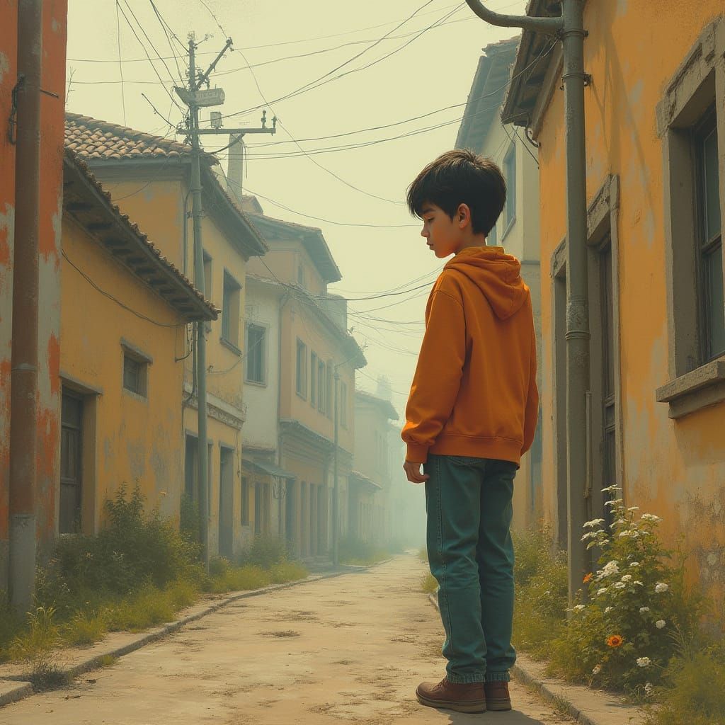 Contemplative Boy in Eastern European Setting