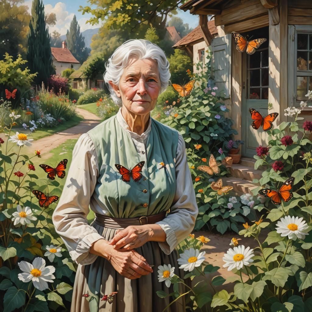 Old Masters Portrait: Woman in Cottage Garden