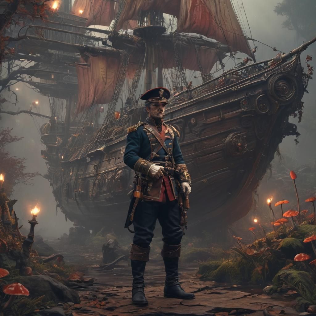 Spelljammer Captain with Musket in Steampunk Fantasy Art